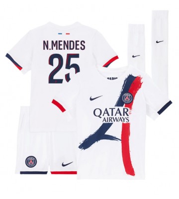 Paris Saint-Germain Nuno Mendes #25 Borta Kläder Barn 2024-25 Kortärmad (+ Korta byxor)